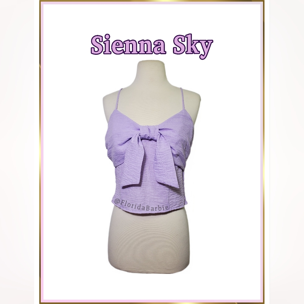 Women Sienna Sky Purple Bow Front Cropped Top Summer Cami Tank Top M
